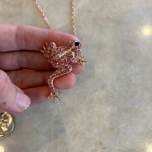 Swarovski JCB jewelry collection pink rose gold frog brooch necklace